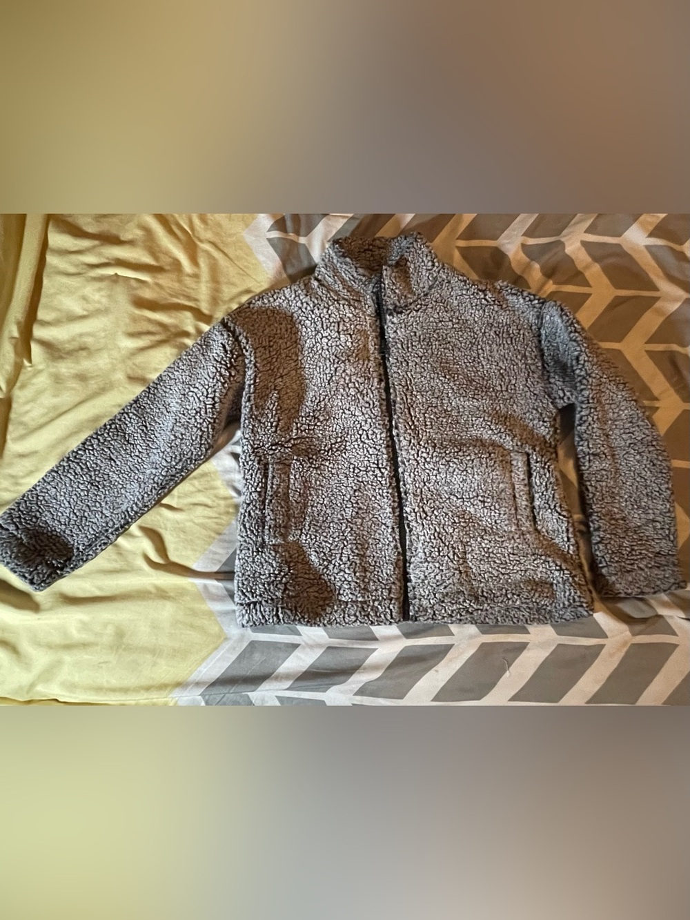 Warehouse Light Gray Teddy Sherpa Zip-Up Jacket